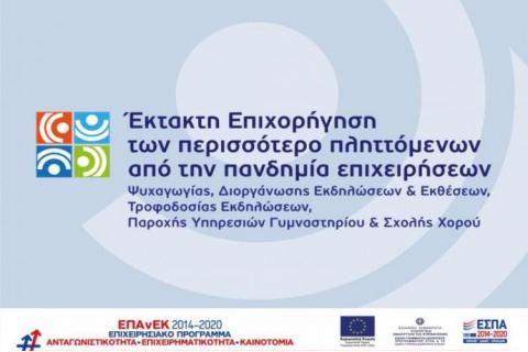 1η τροποποίηση της Δράσης “Έκτακτη Επιχορήγηση των περισσότερο πληττόμενων από την πανδημία επιχειρήσεων ψυχαγωγίας, διοργάνωσης εκδηλώσεων και εκθέσεων, τροφοδοσίας εκδηλώσεων, παροχής υπηρεσιών γυμναστηρίου και σχολής χορού” του ΕΠΑνΕΚ