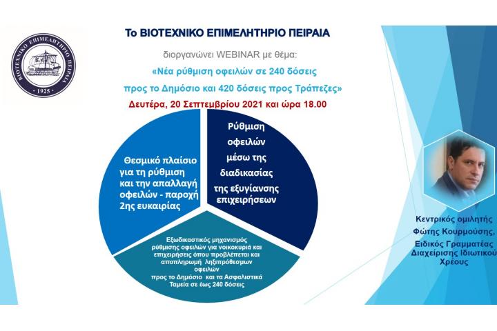 WEBINAR με θέμα: «Νέα ρύθμιση οφειλών σε 240 δόσεις προς το Δημόσιο και 420 δόσεις προς Τράπεζες»