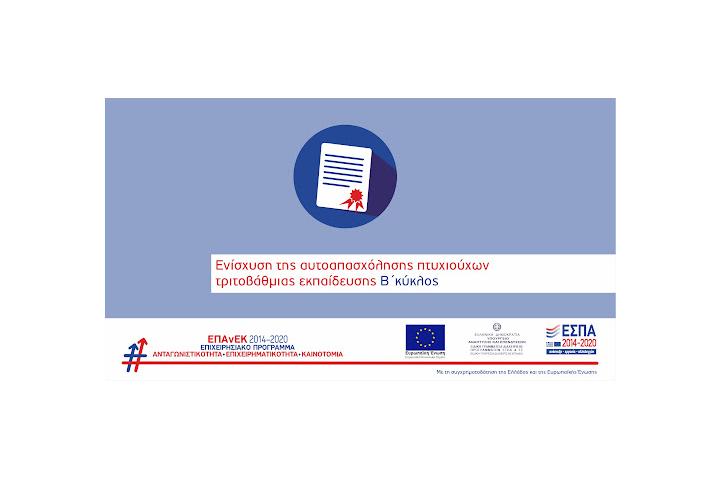5η Τροποποίηση της δράσης «Ενίσχυση της αυτοαπασχόλησης πτυχιούχων τριτοβάθμιας εκπαίδευσης - B’ κύκλος» του ΕΠΑΝΕΚ